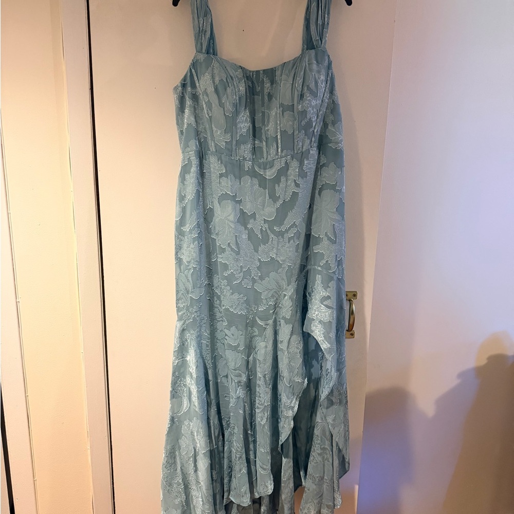 Azazie Light Blue Asymmetrical Floral Lace Dress